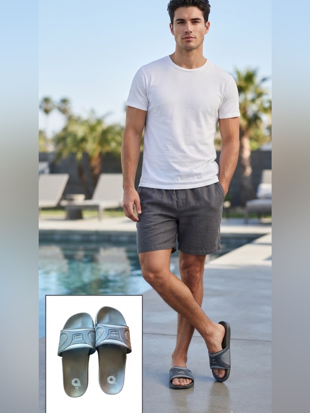 Akademiks Men's Slides Sandals Sz 13 Gray Black Comfort Footbed Athletic Logo